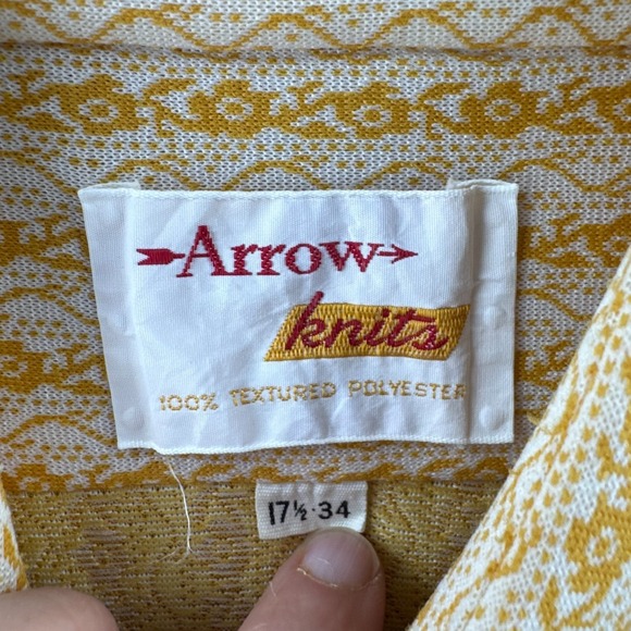 Vintage Arrow Shirt Mens 17.5 L Knit Textured Polyester 70s Button Up Disco - Picture 4 of 14